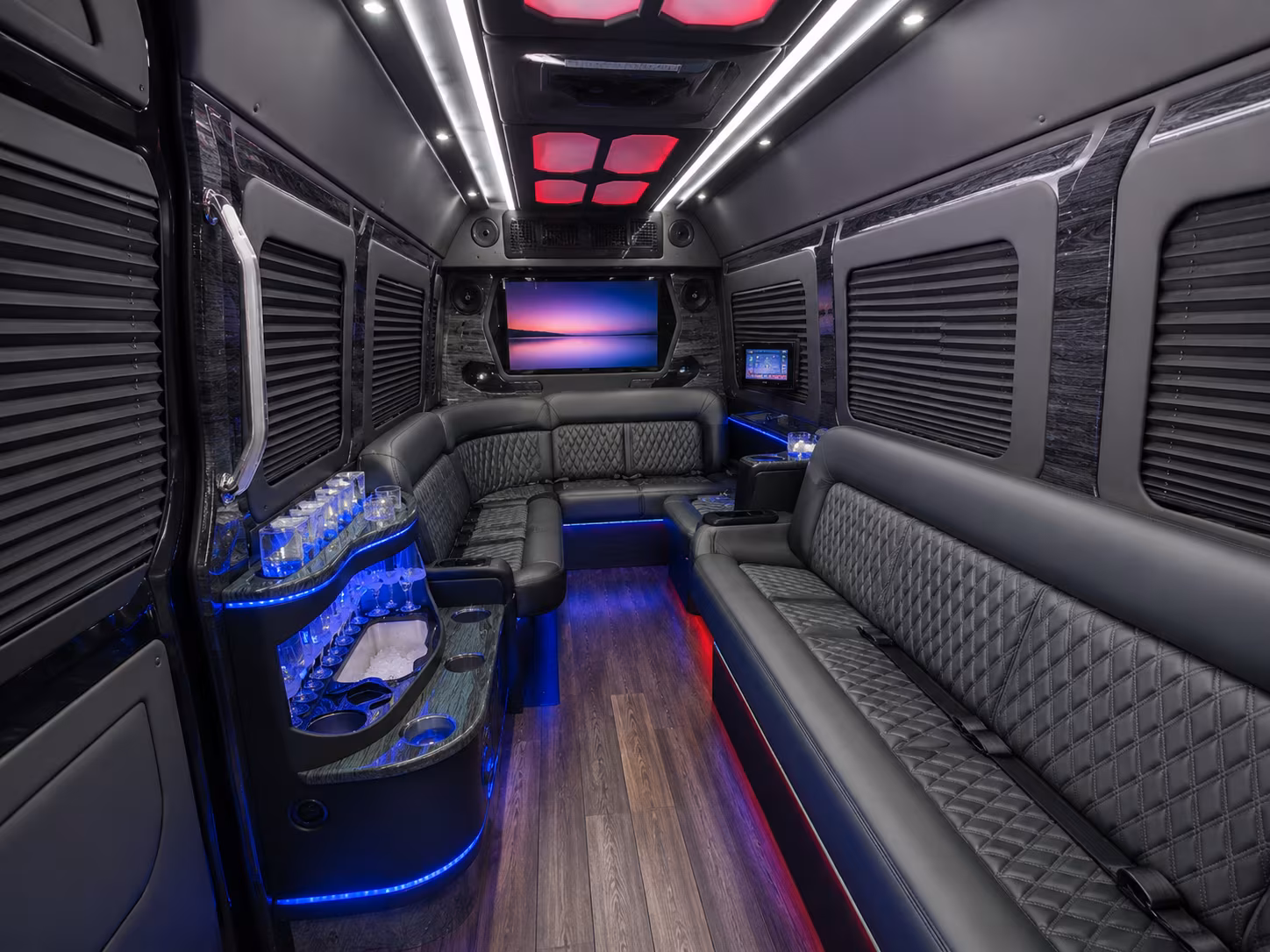 bloomington 28 passenger party bus interior